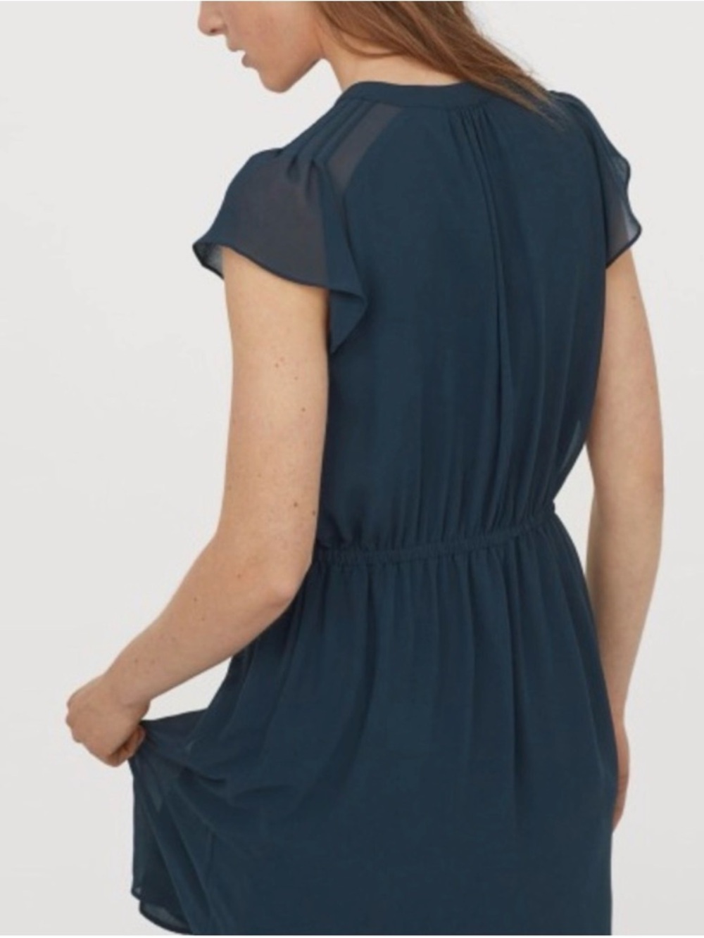 H&M Dark Teal Chiffon Dress Pin-Tuck Pleats Minimalist Dark Academia Size Small - Picture 16 of 16